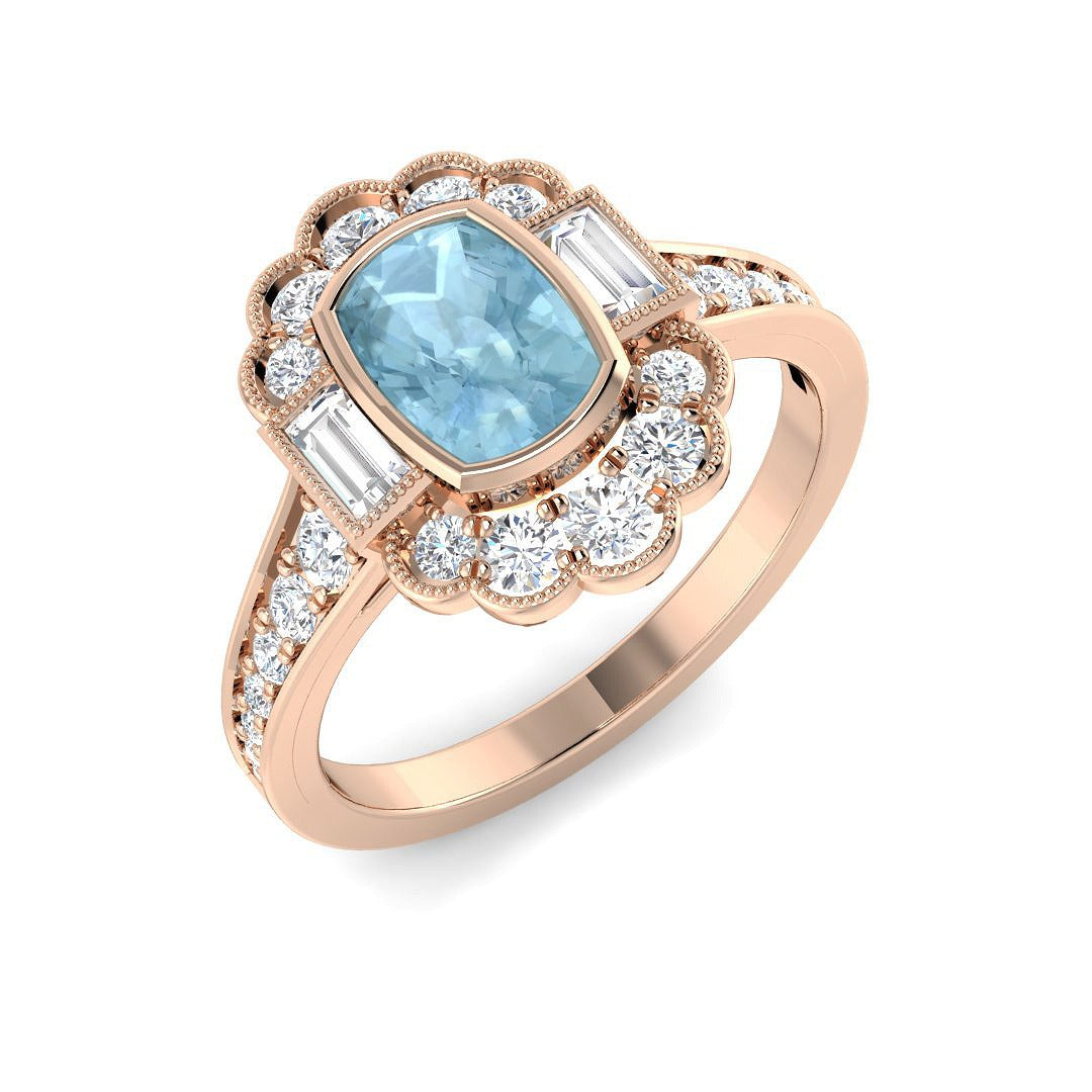 Rose Gold Cushion Cut Aquamarine Engagement Ring