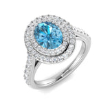 Blue Topaz Double Halo Ring with Round Pave Diamonds in Platinum