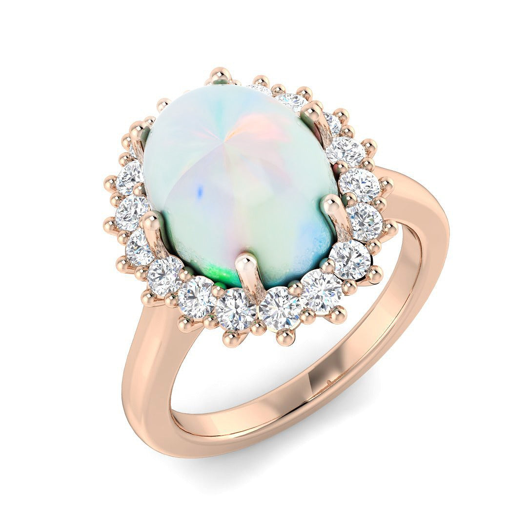 Diamond Ekher Opal Ring | 1.75ct - 2.25ct | Hallmarked Gold & Platinum
