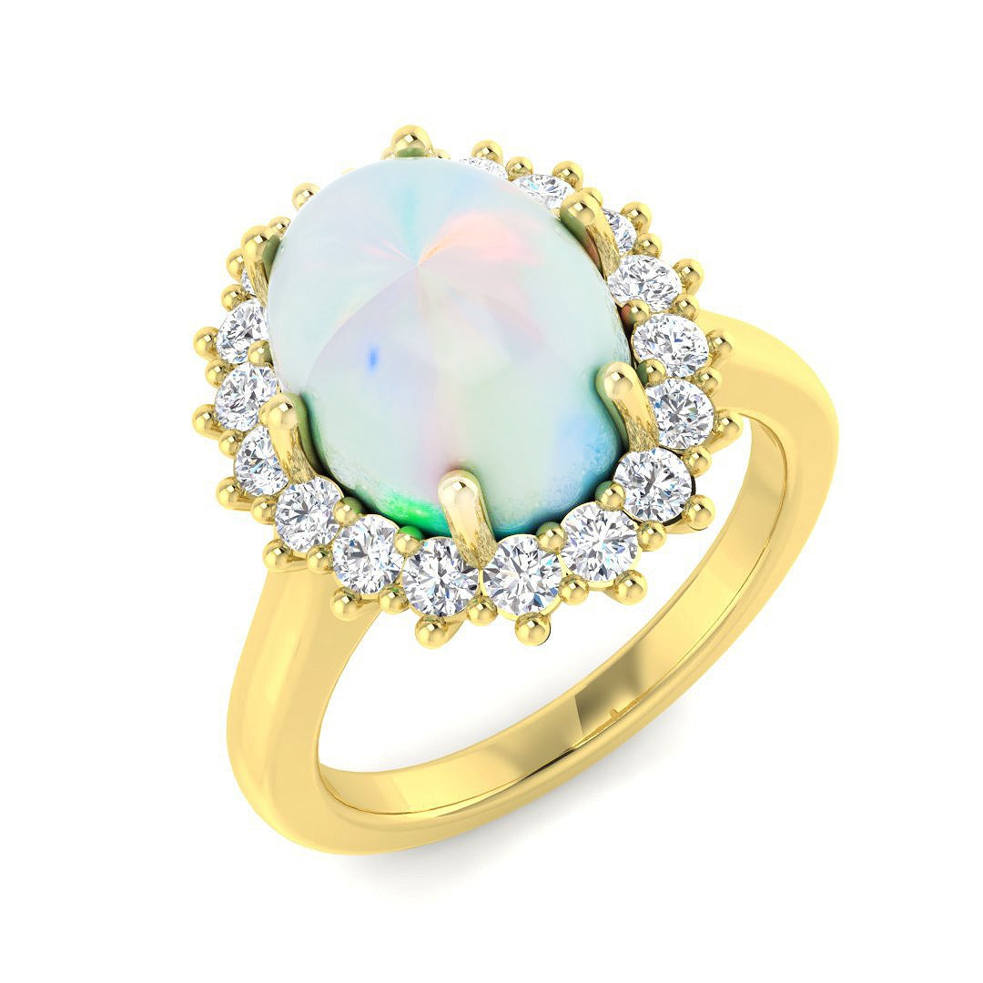 Diamond Ekher Opal Ring | 1.75ct - 2.25ct | Hallmarked Gold & Platinum