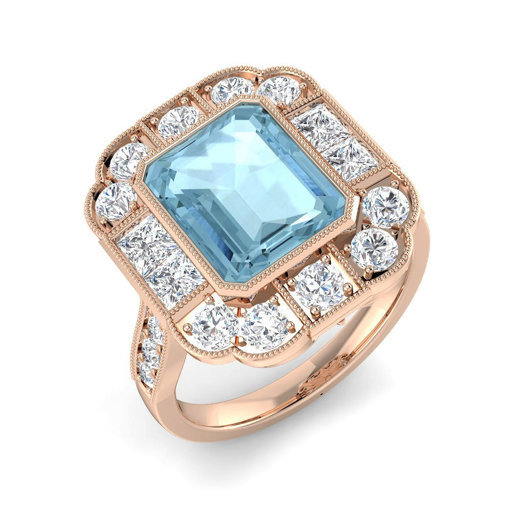 Diamond Beskize Aquamarine Ring | 3.5ct | Hallmarked Gold & Platinum