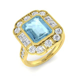 Diamond Beskize Aquamarine Ring | 3.5ct | Hallmarked Gold & Platinum