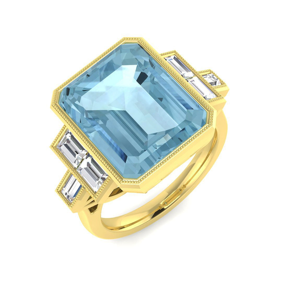 Emerald Cut Aquamarine Gemstone Ring in Yellow Gold
