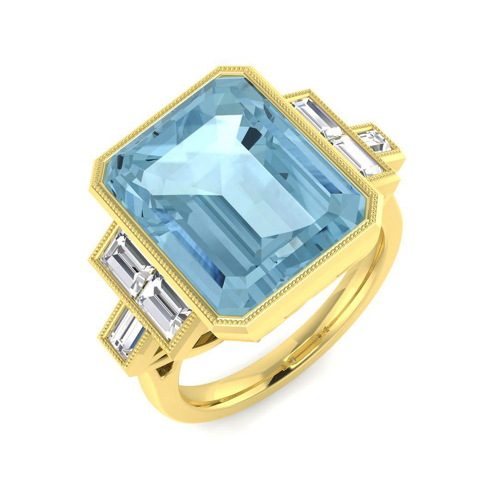 Emerald Cut Aquamarine Gemstone Ring in Yellow Gold