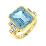 Emerald Cut Aquamarine Gemstone Ring in Yellow Gold