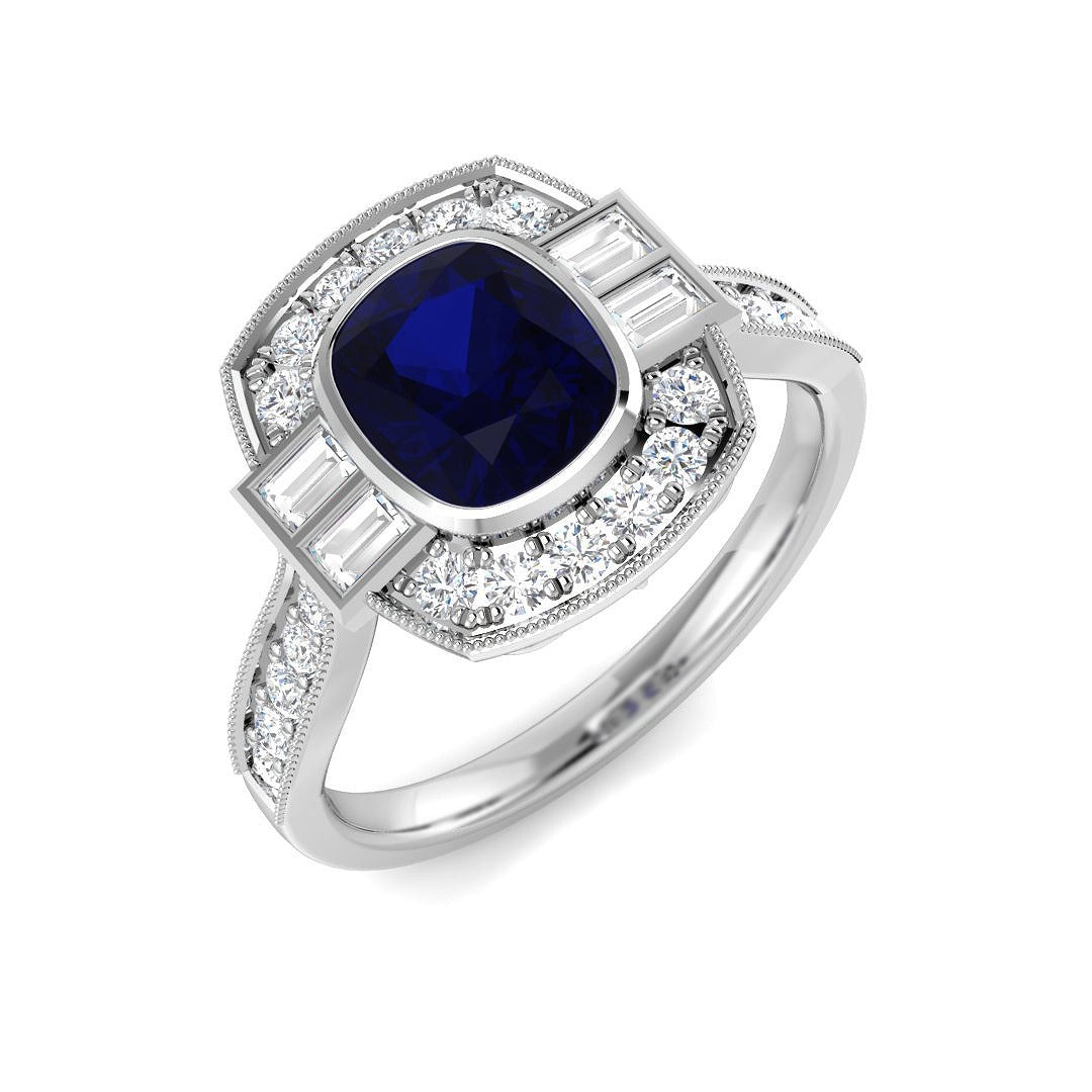 Diamond Oxkhott Blue Sapphire Ring | 1.75ct - 2.5ct