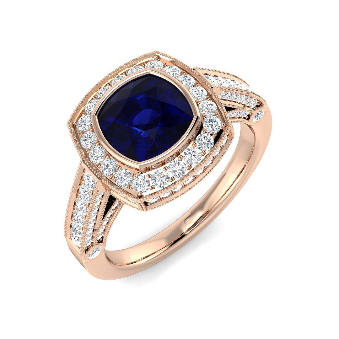 Diamond Effibgham Blue Sapphire Ring | 2.5ct