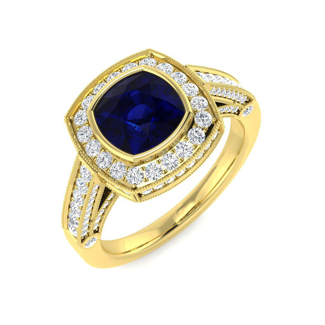 Diamond Effibgham Blue Sapphire Ring | 2.5ct