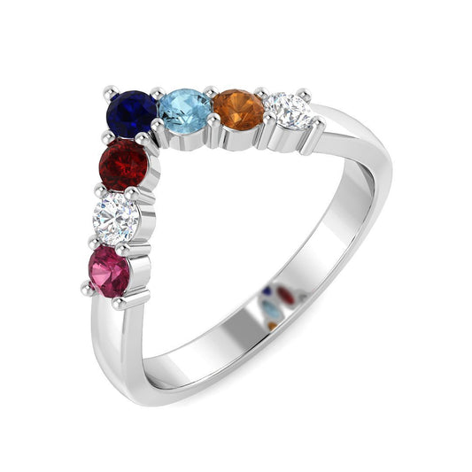 Wishbone Gemstone Ring with Diamond in White Gold