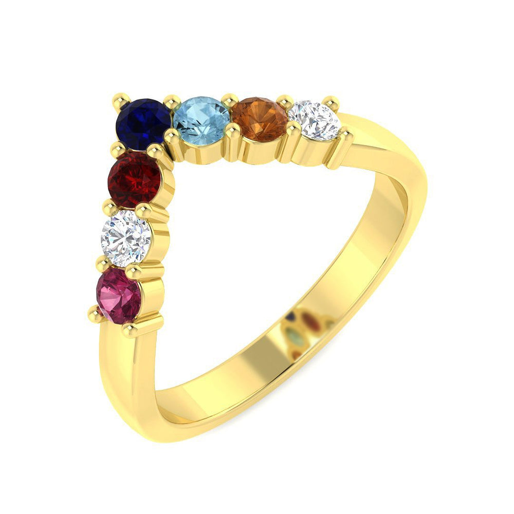 Wishbone V Cut Gemstone Ring with Diamond in Yellow Gold