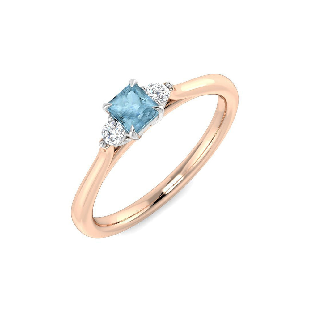 UK Hallmarked Princess Cut Aquamarine Trilogy Ring