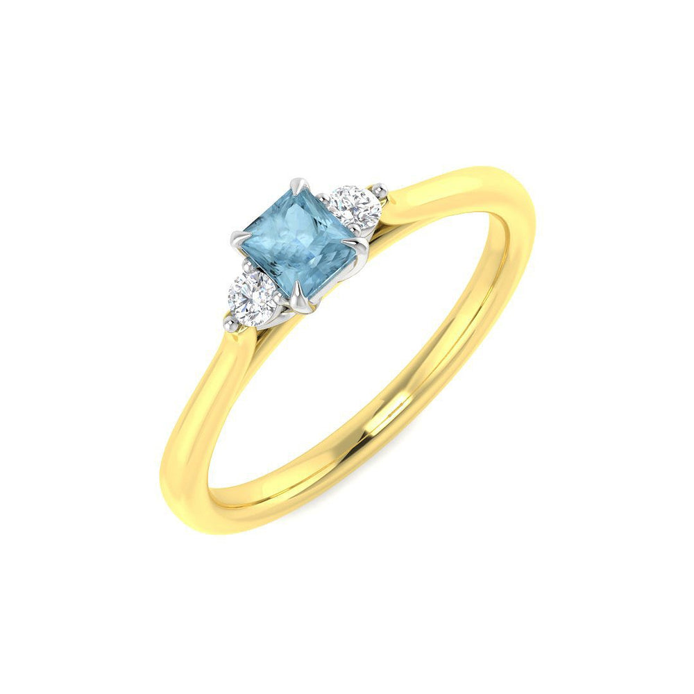 Aquamarine Trilogy Ring with Side Lab Diamond Stones