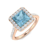 Princess Cut Aquamarine Diamond Ring UK Hallmarked