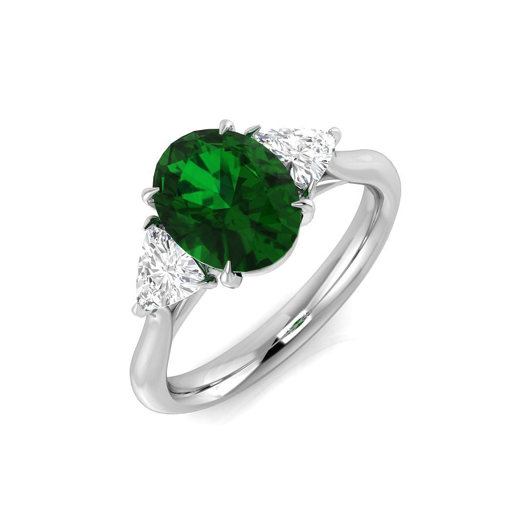 Oval Emerald Three Stone Ring with Diamonds