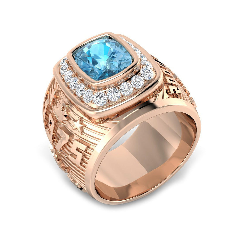 Cushion Cut Blue Topaz Ring with Pave Diamonds in Platinum