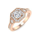 Hexagon Halo Diamond Engagement Ring 0.75ct | Vintage Style UK Hallmarked