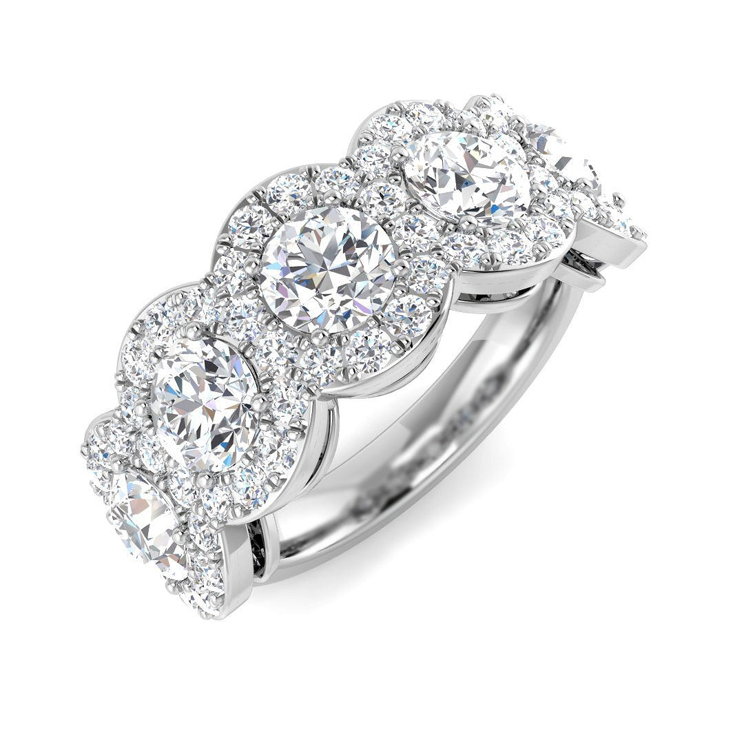 Five Stone Halo Diamond Ring 3.5ct | Round Brilliant Cluster Design | UK Hallmarked