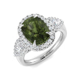 Green Tourmaline Ring with Diamond Halo | UK Hallmarked