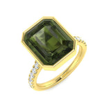 Green Tourmaline Emerald Cut Ring | 5.5ct | Lab & Natural Diamond | UK Hallmarked