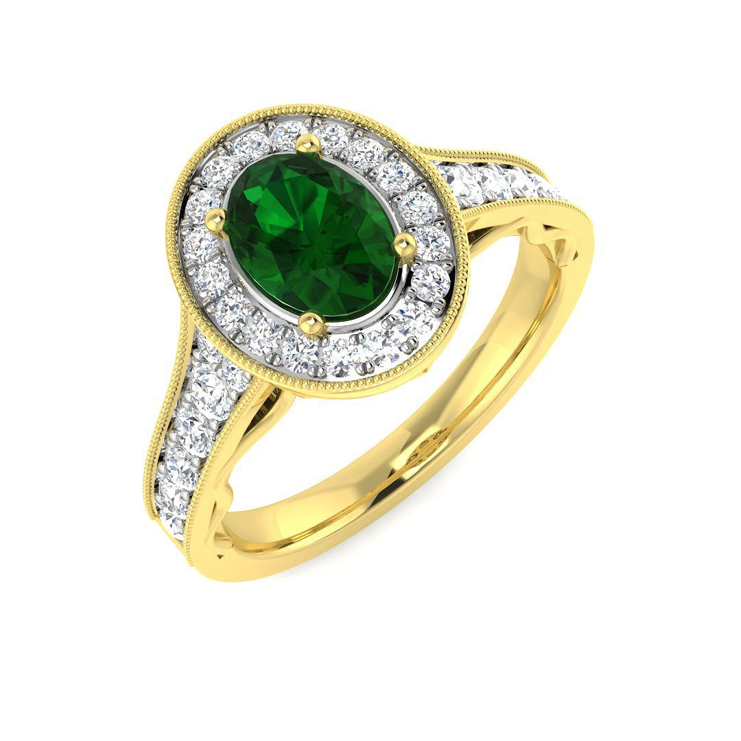 milgrain pave emerald engagement ring