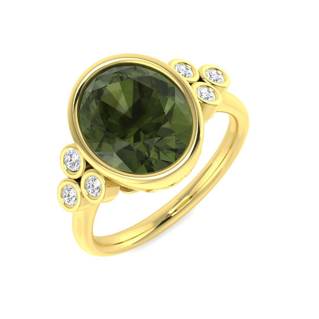 Oval Green Tourmaline Engagement Ring | Lab & Natural Diamond Side Stones