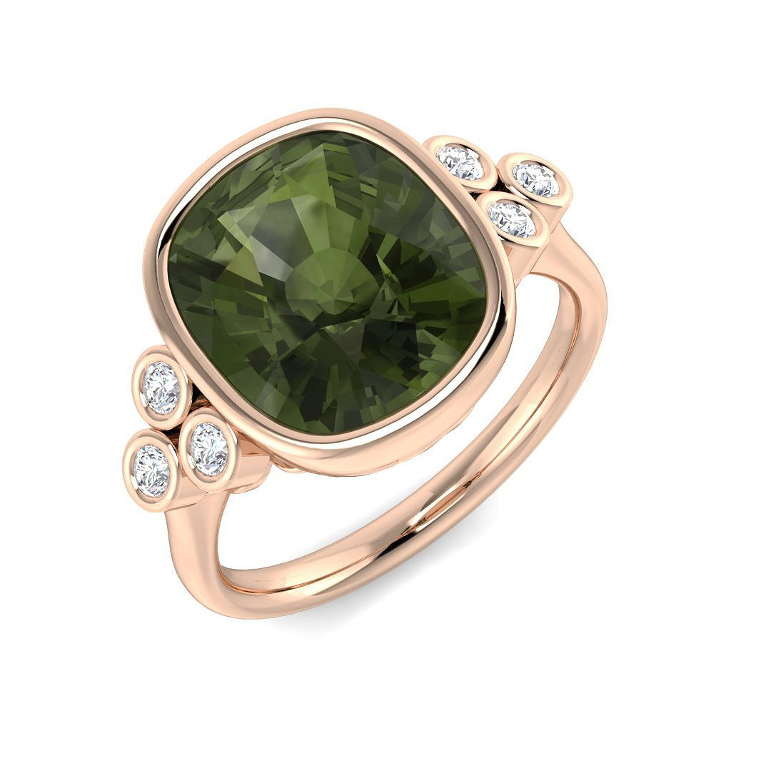 Green Tourmaline Diamond Ring | Lab & Natural | Hallmarked UK