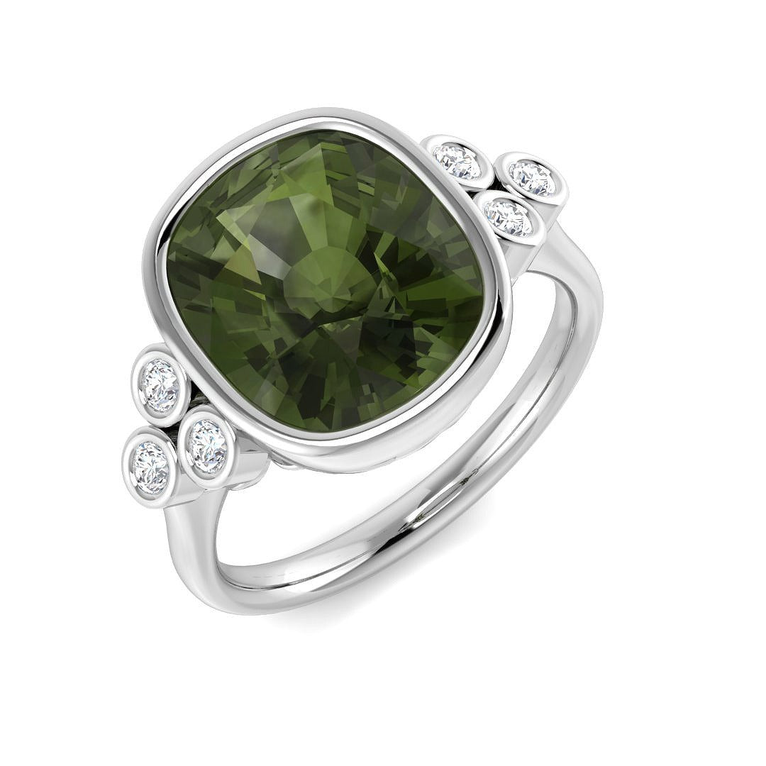 Green Tourmaline Diamond Ring | Lab & Natural | Hallmarked UK