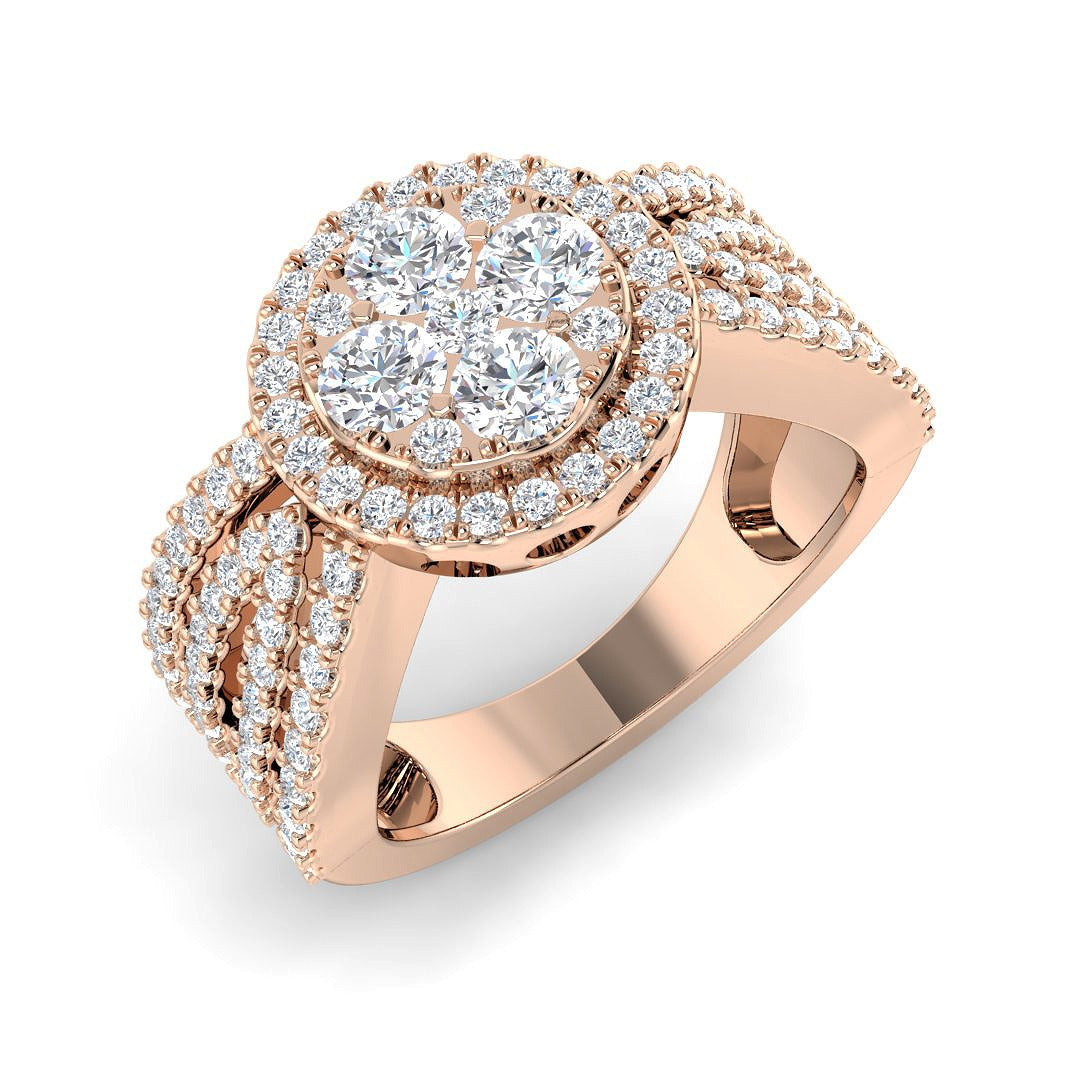 Round Cluster Halo Diamond Ring 1.25ct | Split Shank Design | UK Hallmarked