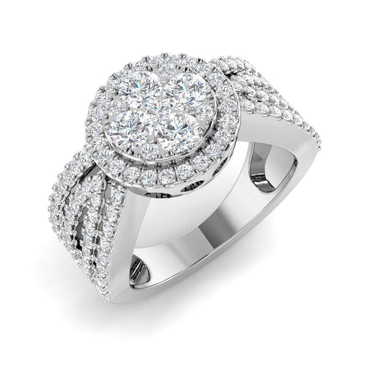 Round Cluster Halo Diamond Ring 1.25ct | Split Shank Design | UK Hallmarked