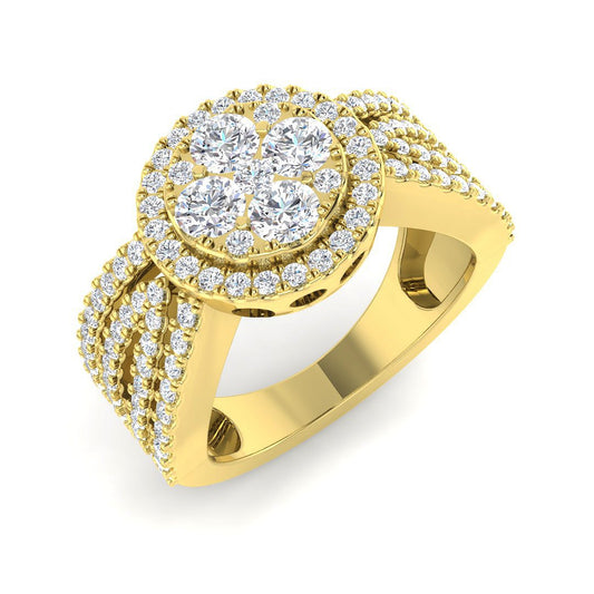 Round Cluster Halo Diamond Ring 1.25ct | Split Shank Design | UK Hallmarked