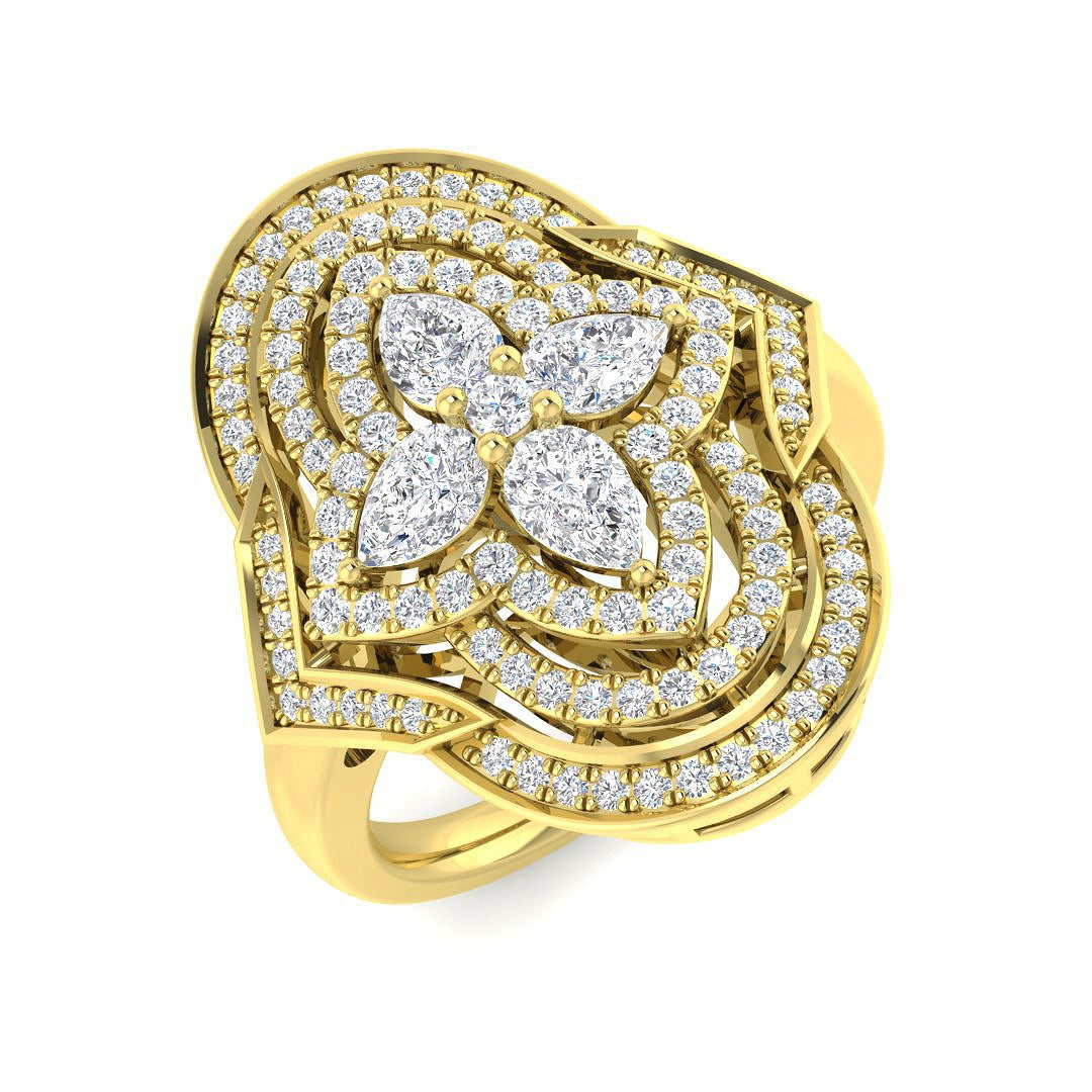 Floral Designer Diamond Statement Ring 1ct | Multi Layer Cluster | UK Hallmarked