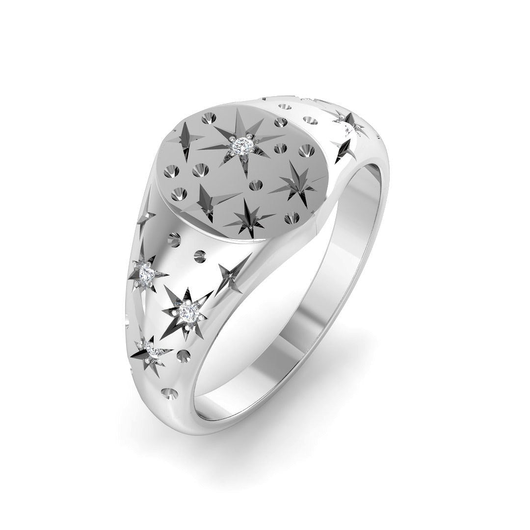 Luxury Diamond Star Signet Ring | 0.10ct | Hallmarked Gold & Platinum