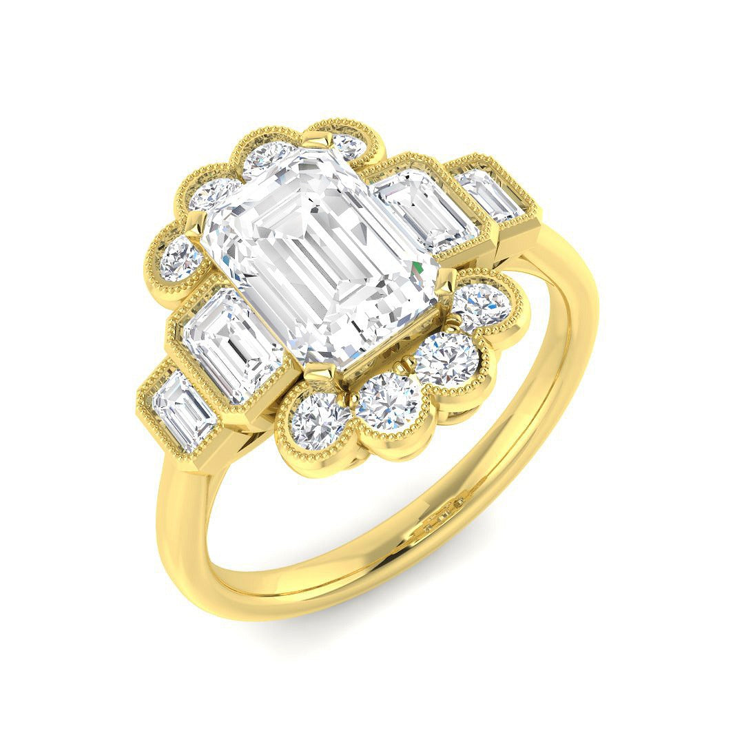 3.30Carat D-E/VS Lab Grown Diamond Halo Engagement Ring 9k Yellow Gold Ready To Ship