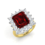 Ruby Diamond Ring, Emerald Cut Ruby Ring, Halo Cluster Ring