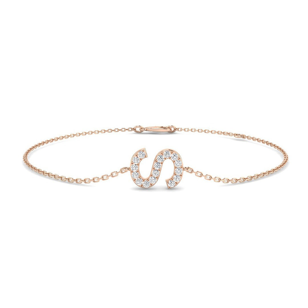 9K Solid Gold Initial S Lab Diamond Bracelet