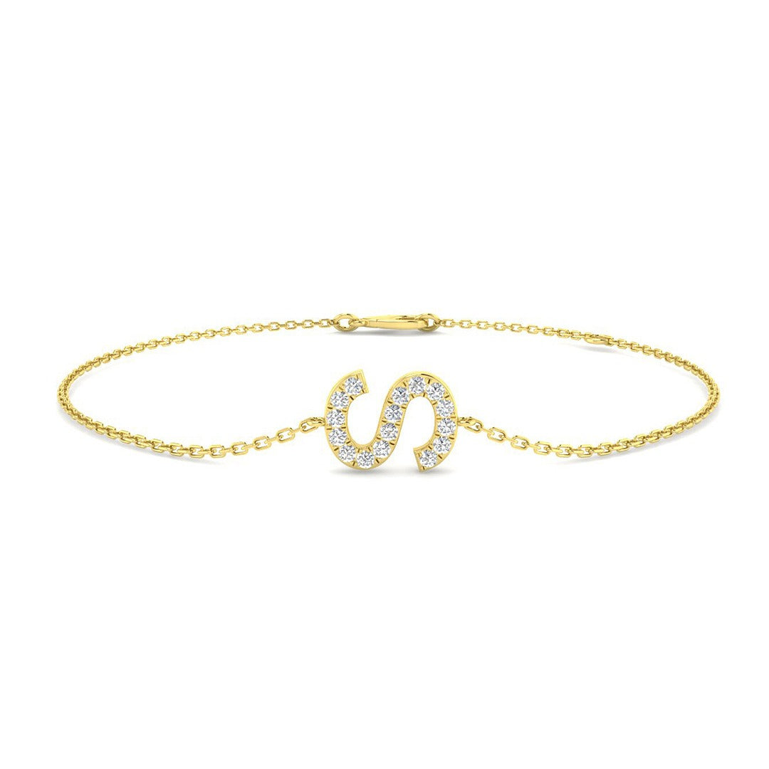 Pavé Set Round Diamond Letter S Chain Bracelet
