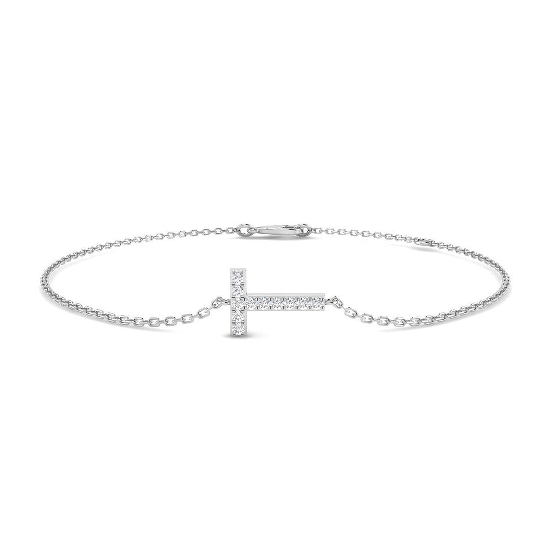 Pavé Set Round Diamond Alphabet T Chain Bracelet