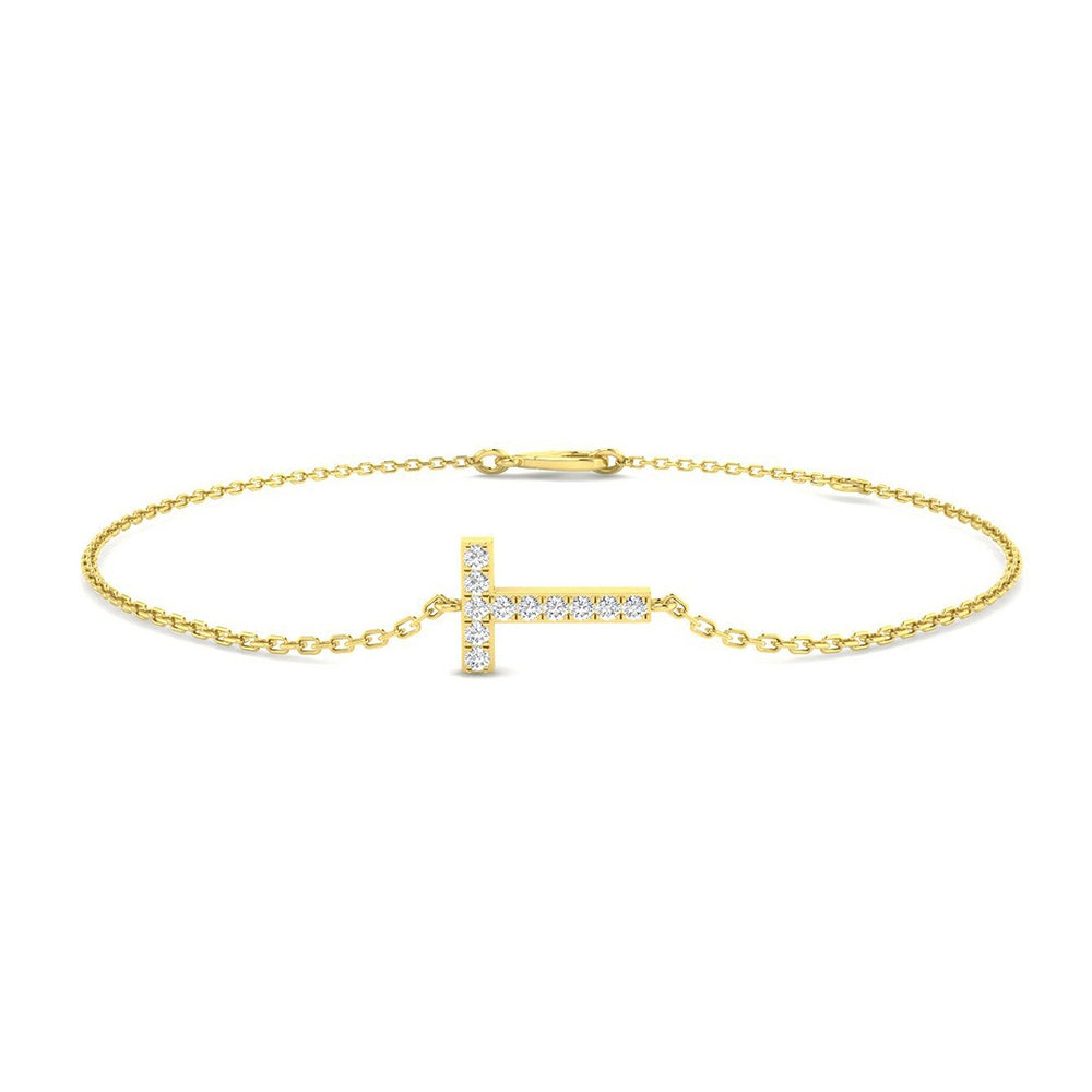 18K Yellow Gold Natural Diamond Initial T Bracelet