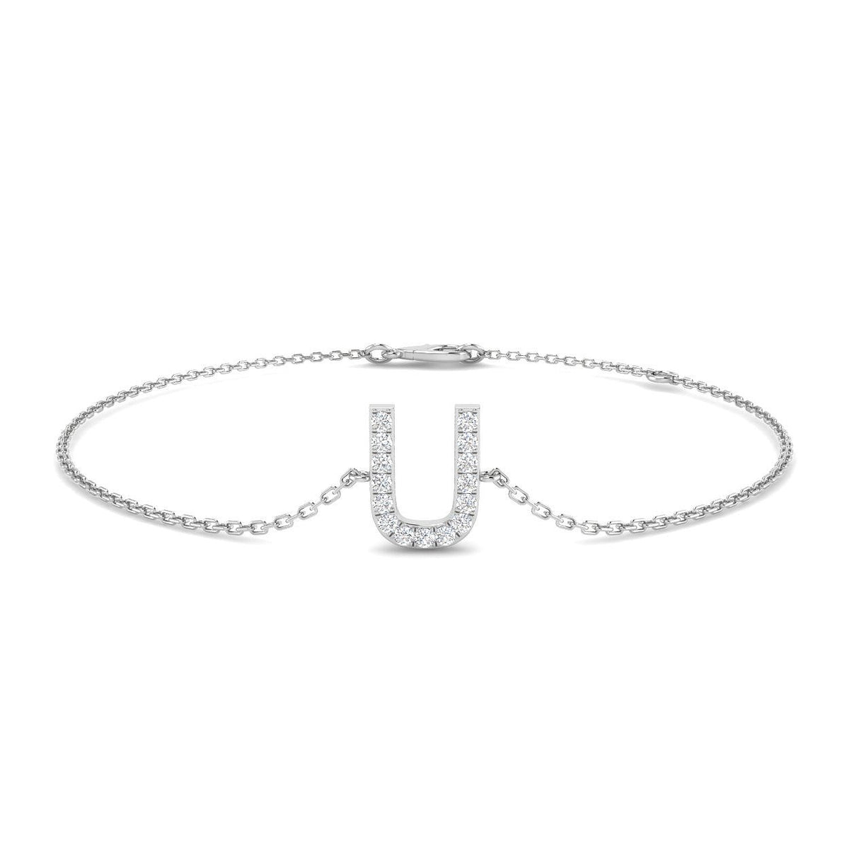 18K Yellow Gold Natural Diamond Alphabet U Bracelet
