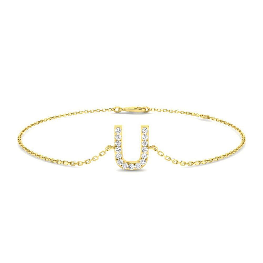 Pavé Set Round Diamond Letter U Chain Bracelet