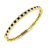 9K Yellow Gold Blue Sapphire and Natural Diamond Channel Set Gemstone Bangle
