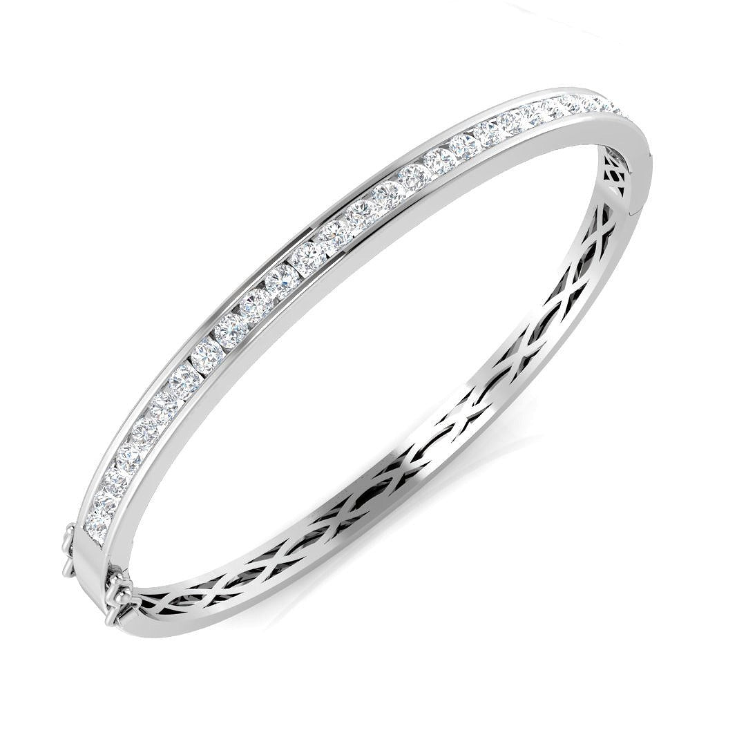 Natural Diamond Channel Set Half Eternity Bangle in 18K Yellow Gold with Hinged Lock