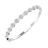 18K Yellow Gold Natural Baguette and Round Cut Floral Eternity Bangle with Hinged Box Lock