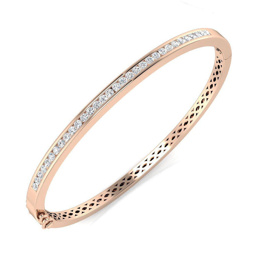 Natural Diamond Channel Set Half Eternity Bangle in 18K Yellow Gold with Hinged Lock
