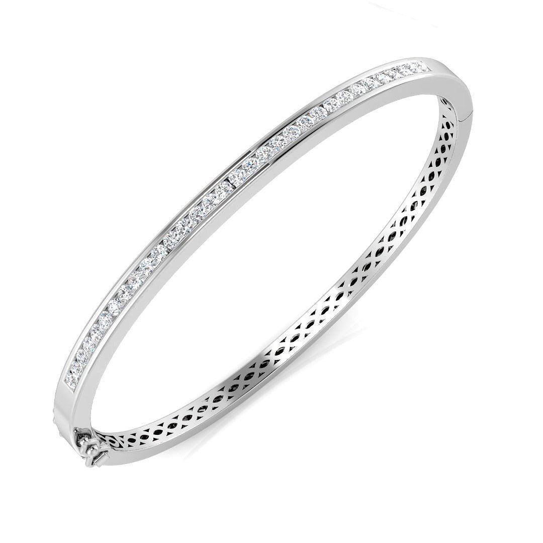 Natural Round Channel Set Diamond Bangle in 9K Yellow Gold with Hinged Box Clasp