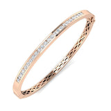 Natural Diamond Channel Set Half Eternity Bangle in 18K Yellow Gold with Hinged Lock