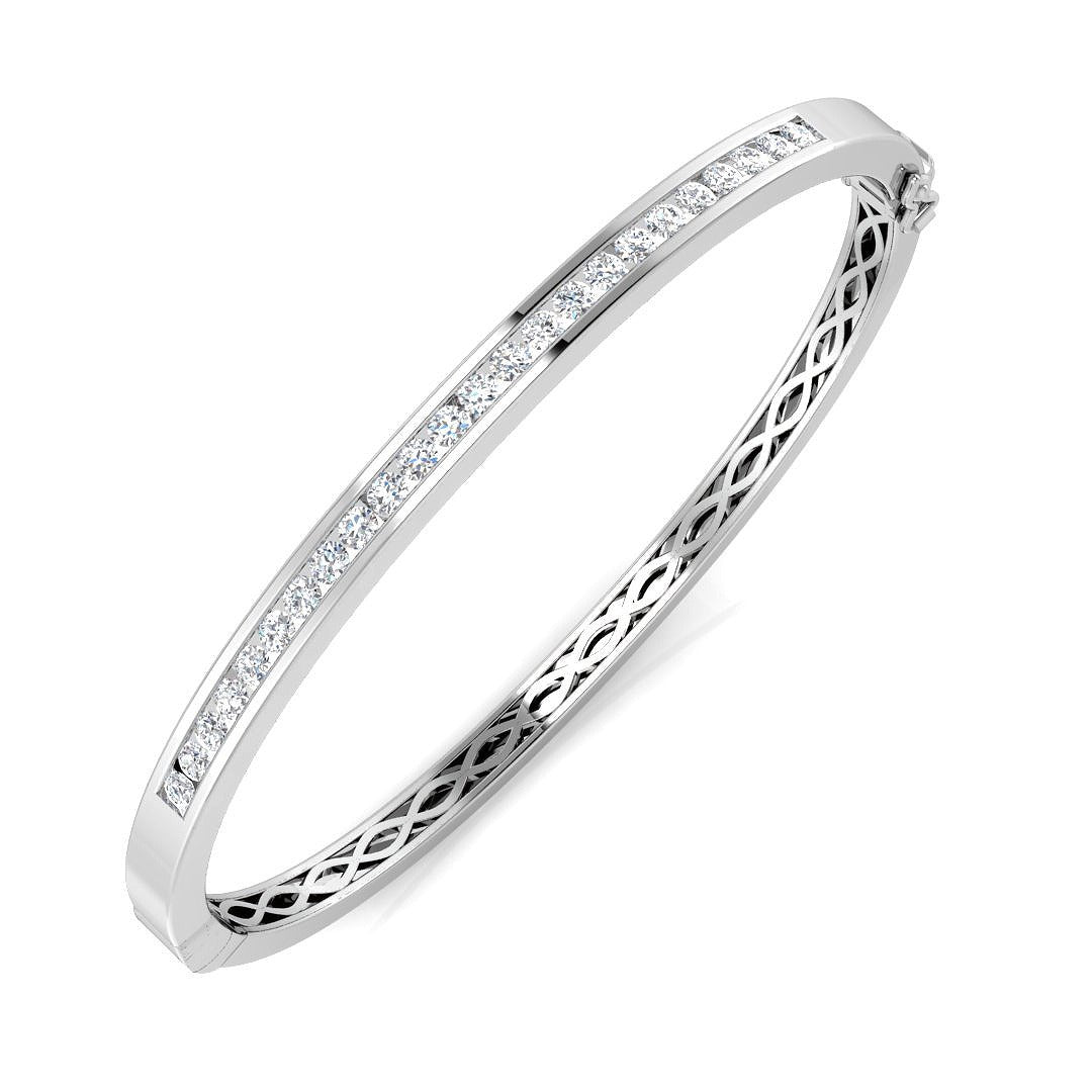 Natural Diamond Channel Set Half Eternity Bangle in 18K Yellow Gold with Hinged Lock