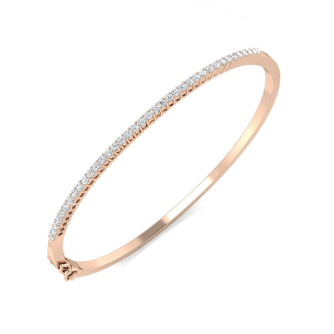 18K Yellow Gold Natural Round Cut Diamond Prong Set Half Eternity Bangle with Hinged Lock