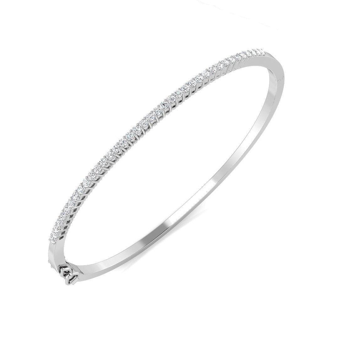 18K Yellow Gold Natural Round Cut Diamond Prong Set Half Eternity Bangle with Hinged Lock