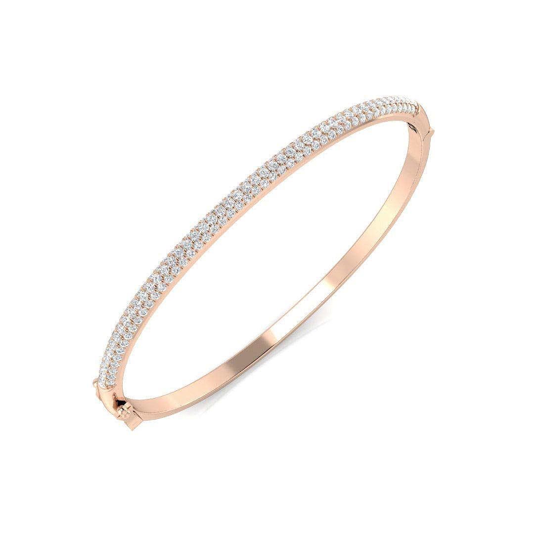 18K Yellow Gold Lab Grown Diamond Slim Pave Set Bangle Luxury Diamond Bangle With Lock